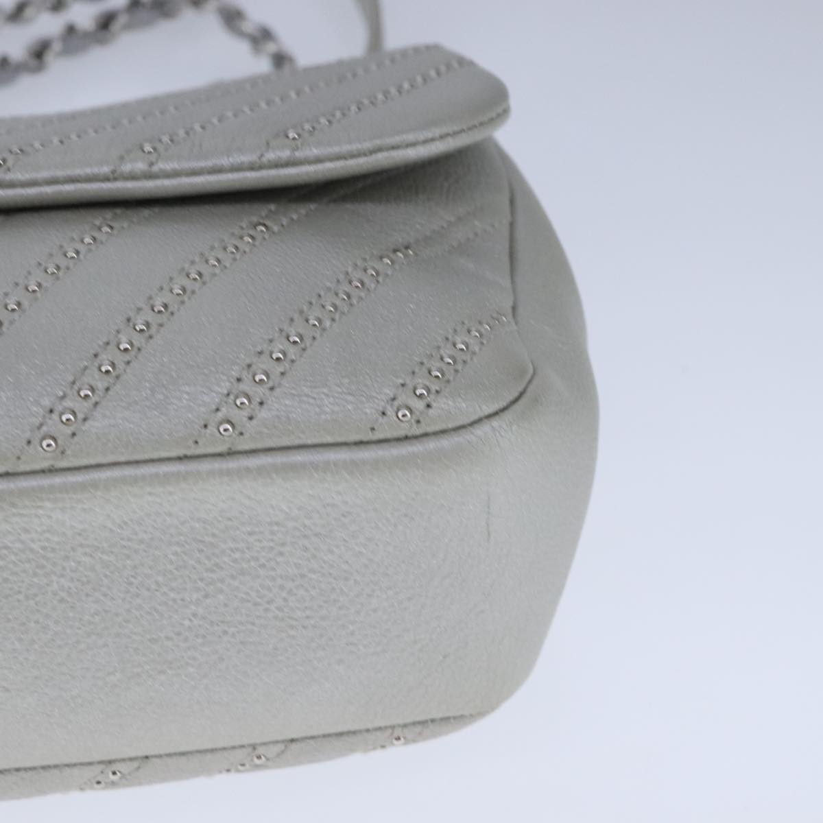 CHANEL Chain Shoulder Bag Leather Gray CC Auth PP141