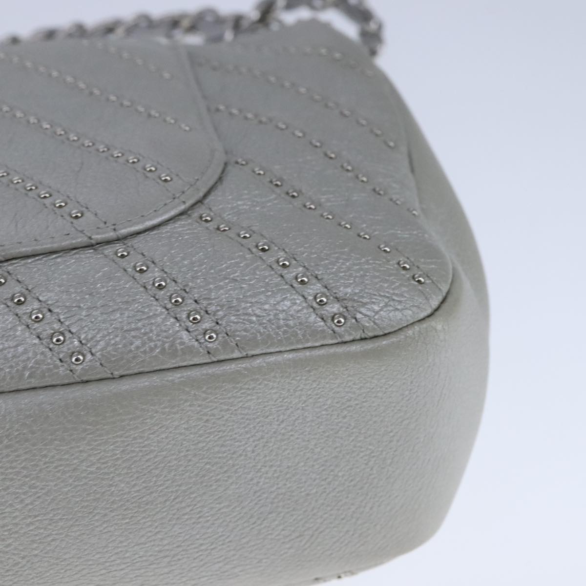 CHANEL Chain Shoulder Bag Leather Gray CC Auth PP141