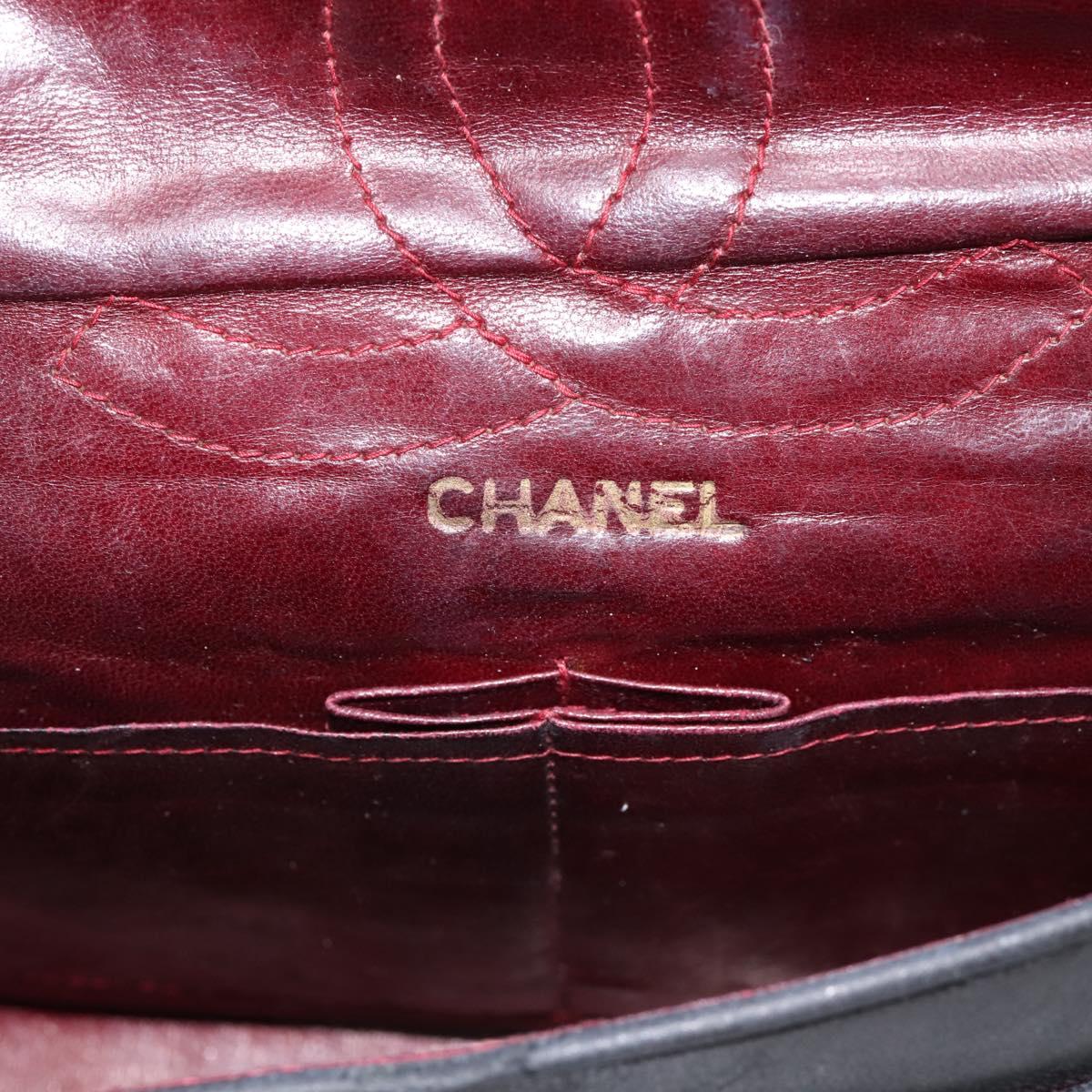 CHANEL Matelasse 25.5 Double Flap Chain Bag Lamb Skin Black Gold CC Auth PP249