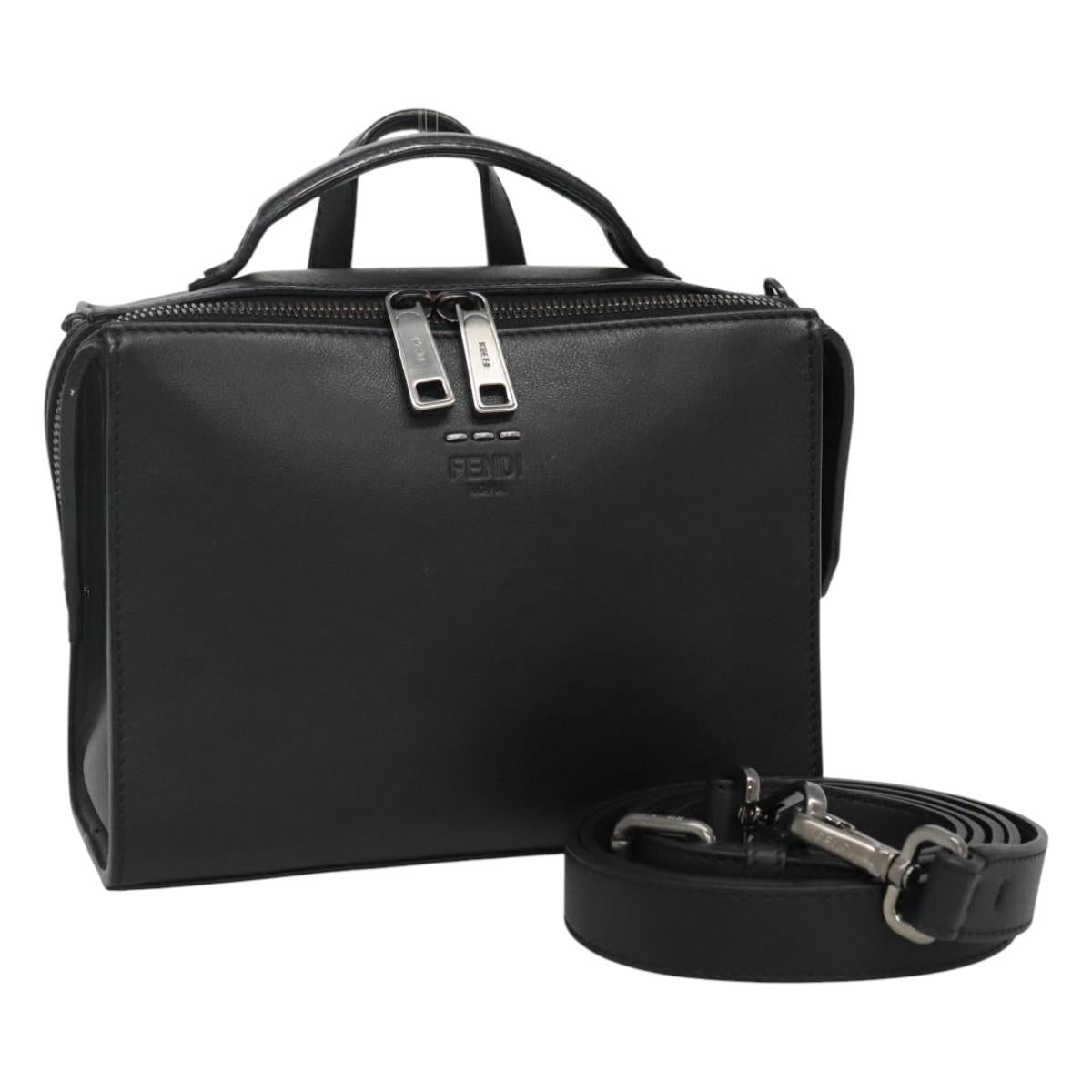 FENDI Hand Bag Leather 2way Black Auth PP274V