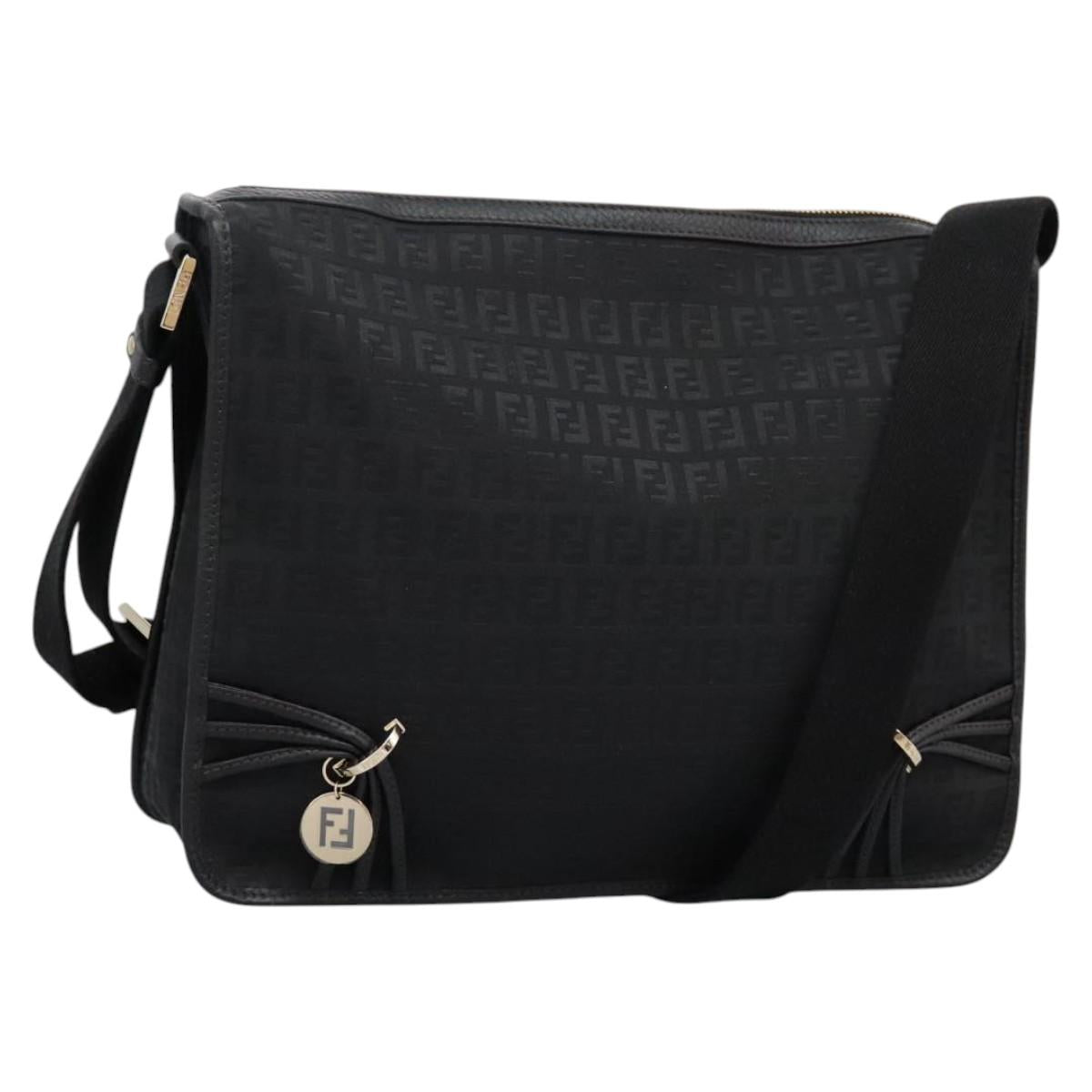 FENDI Zucchino Canvas Shoulder Bag Black Auth PP376V