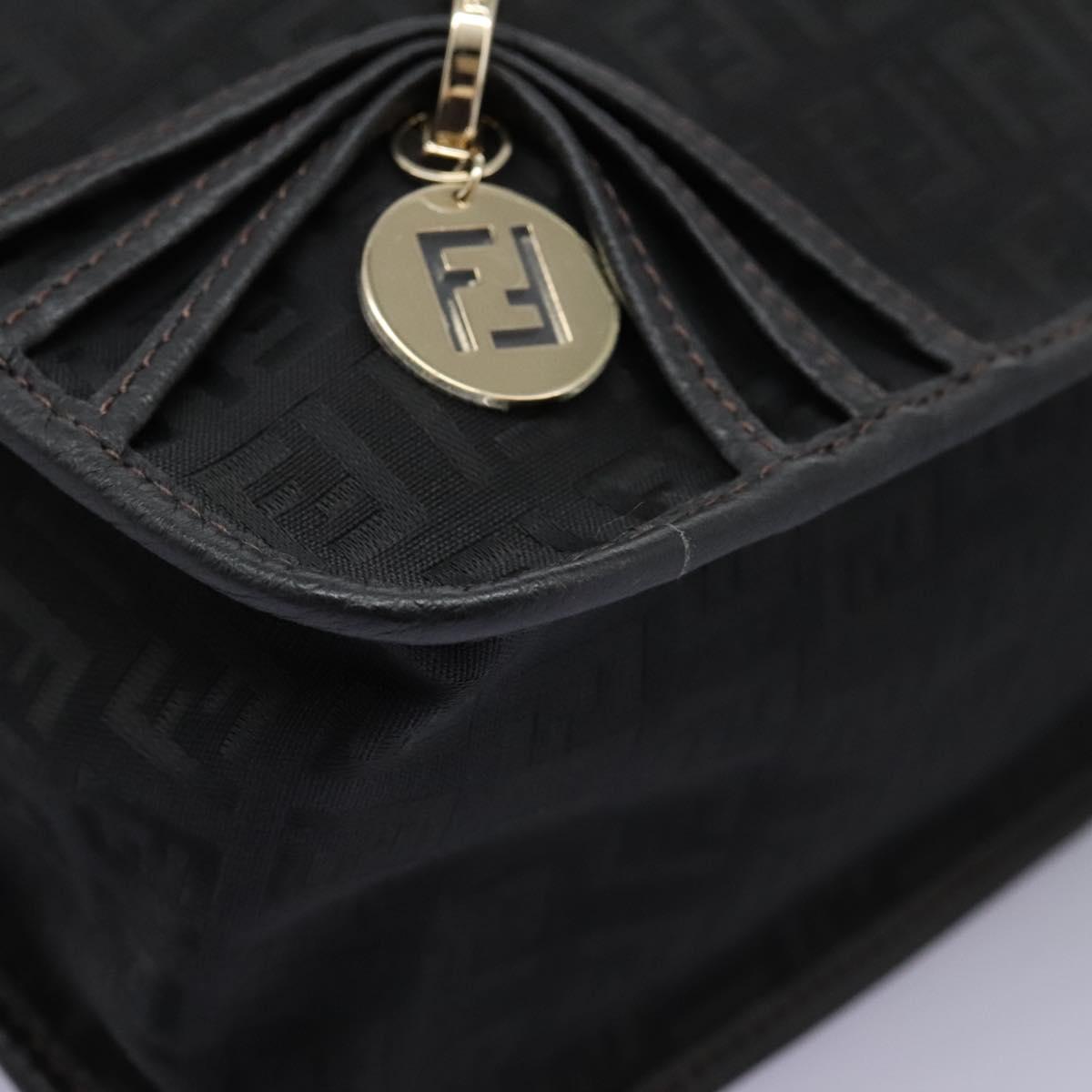 FENDI Zucchino Canvas Shoulder Bag Black Auth PP376V