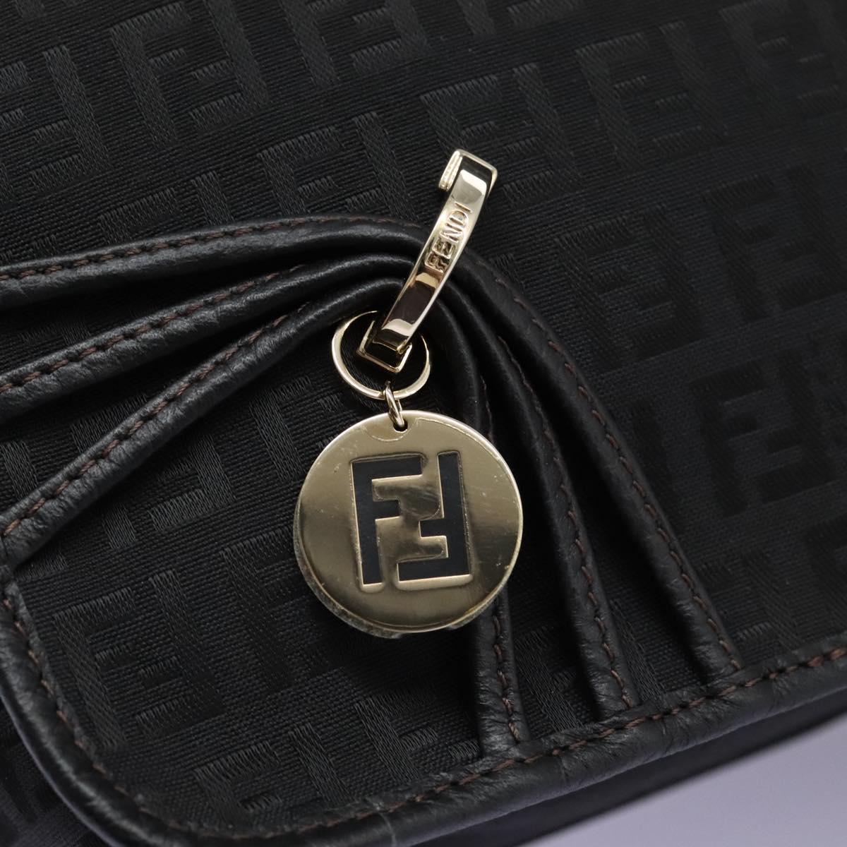 FENDI Zucchino Canvas Shoulder Bag Black Auth PP376V