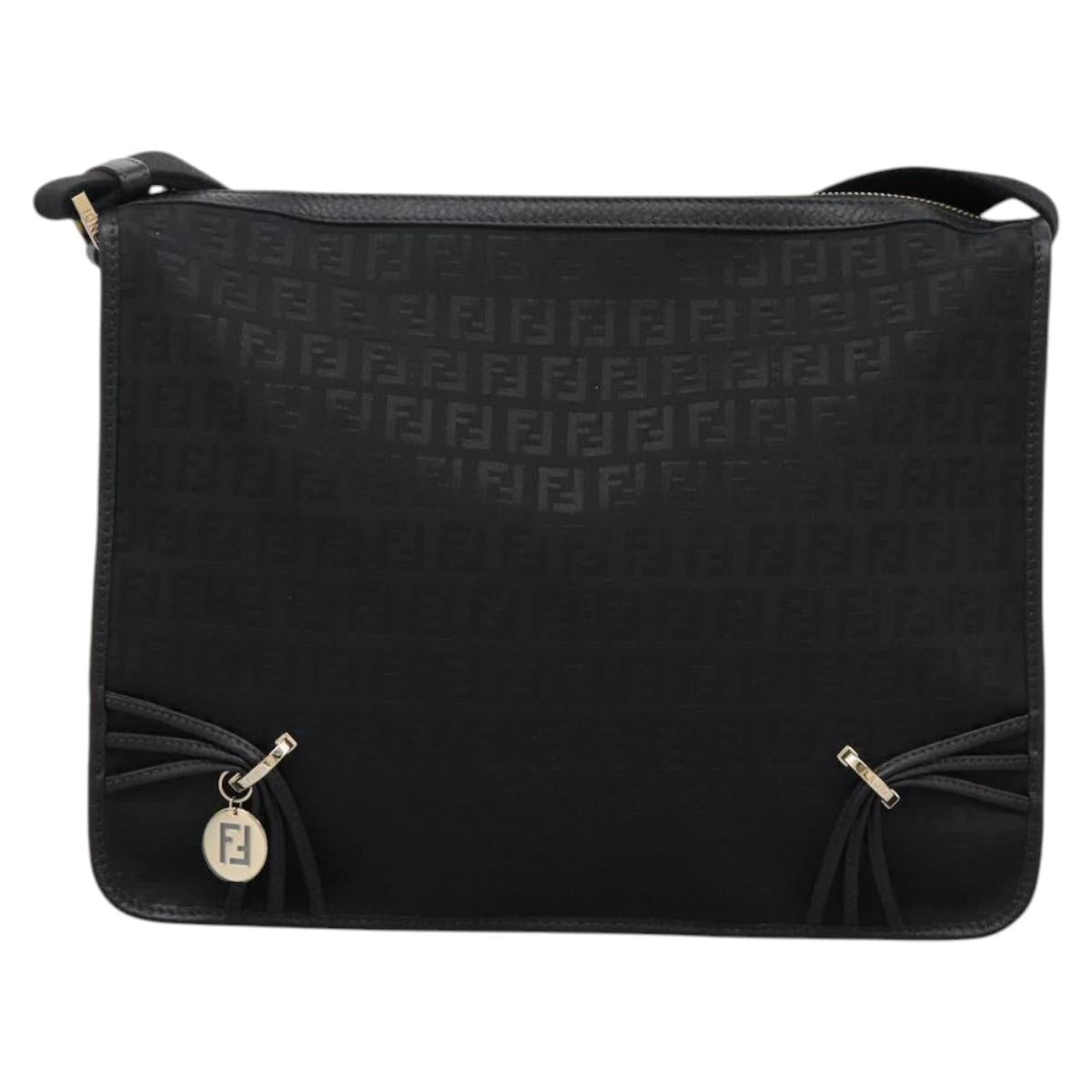 FENDI Zucchino Canvas Shoulder Bag Black Auth PP376V