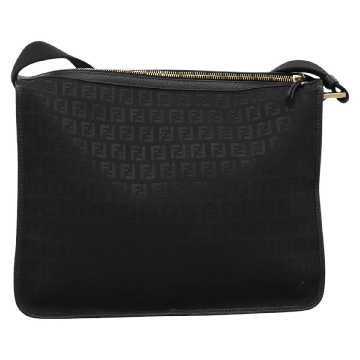 FENDI Zucchino Canvas Shoulder Bag Black Auth PP376V