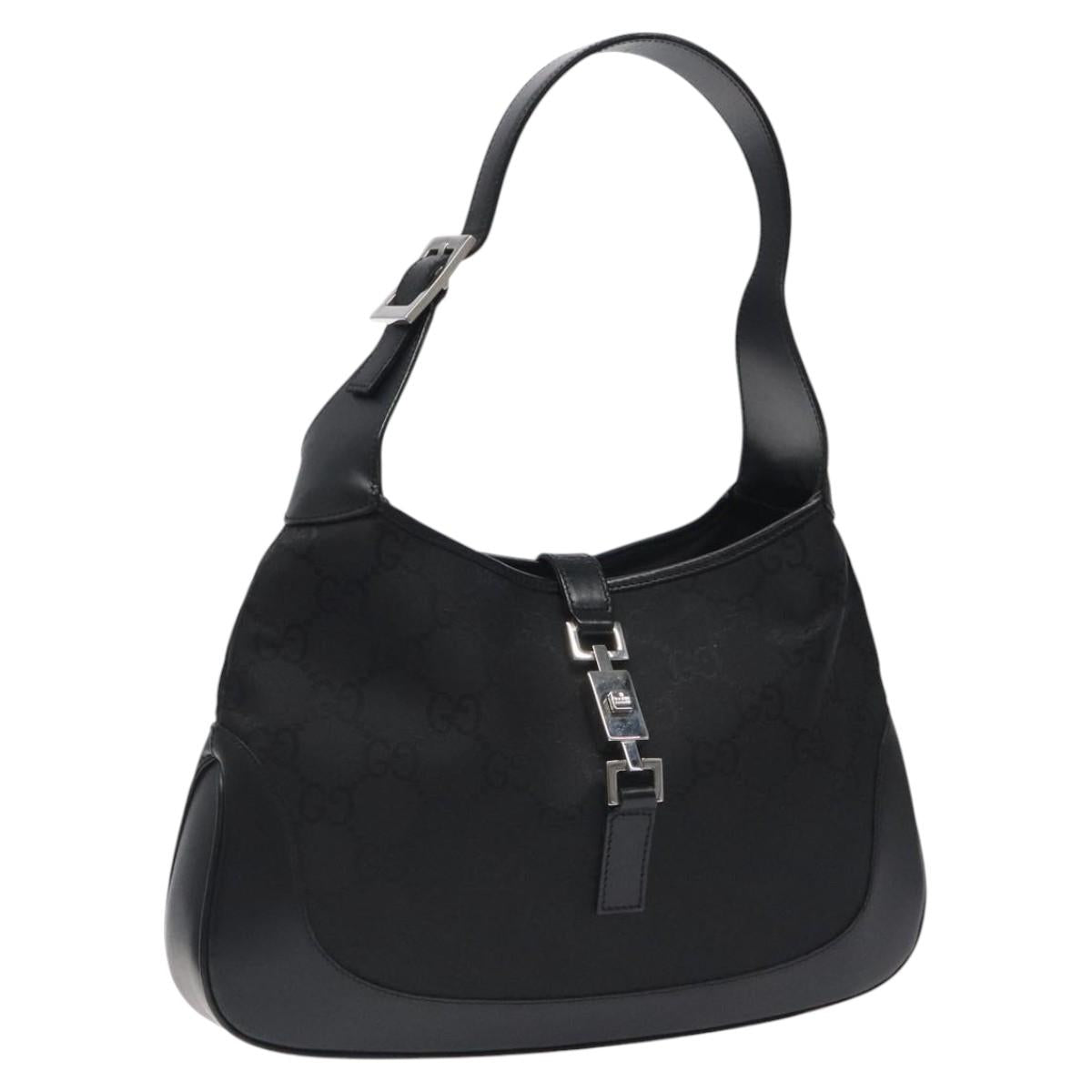 GUCCI GG Canvas Jackie Shoulder Bag Nylon Black Auth PP394A