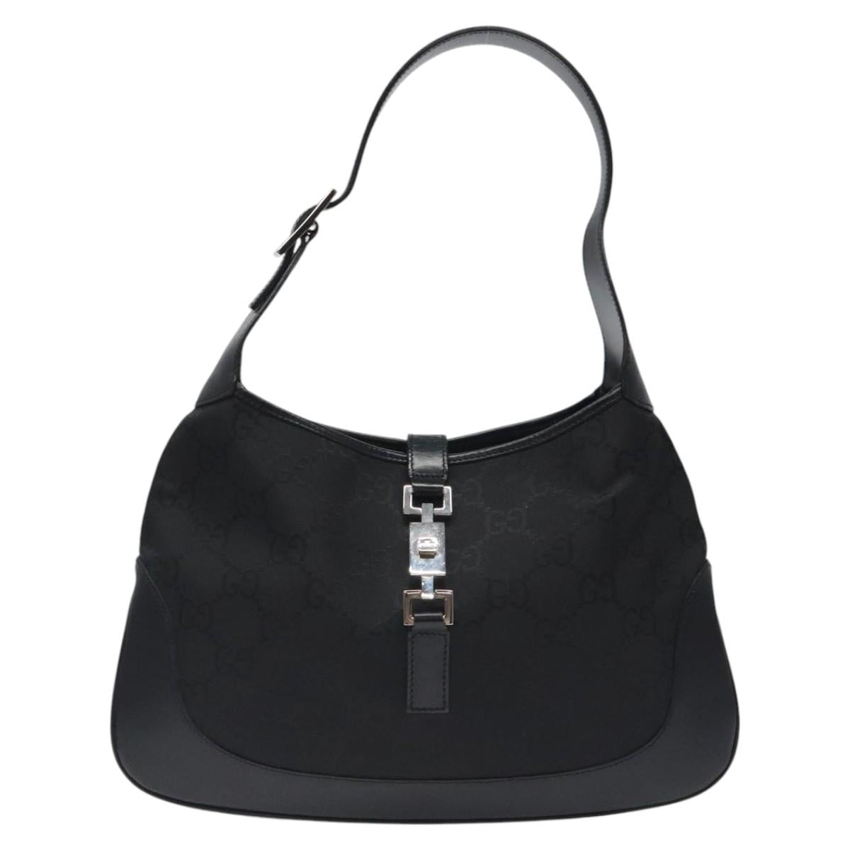 GUCCI GG Canvas Jackie Shoulder Bag Nylon Black Auth PP394A