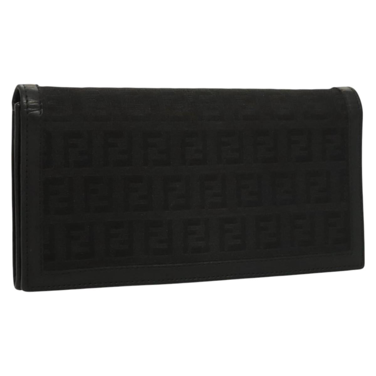 FENDI Zucchino Canvas Long Wallet Black Auth PP452