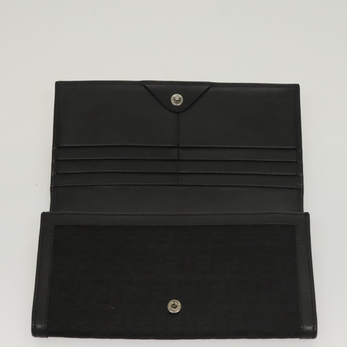 FENDI Zucchino Canvas Long Wallet Black Auth PP452