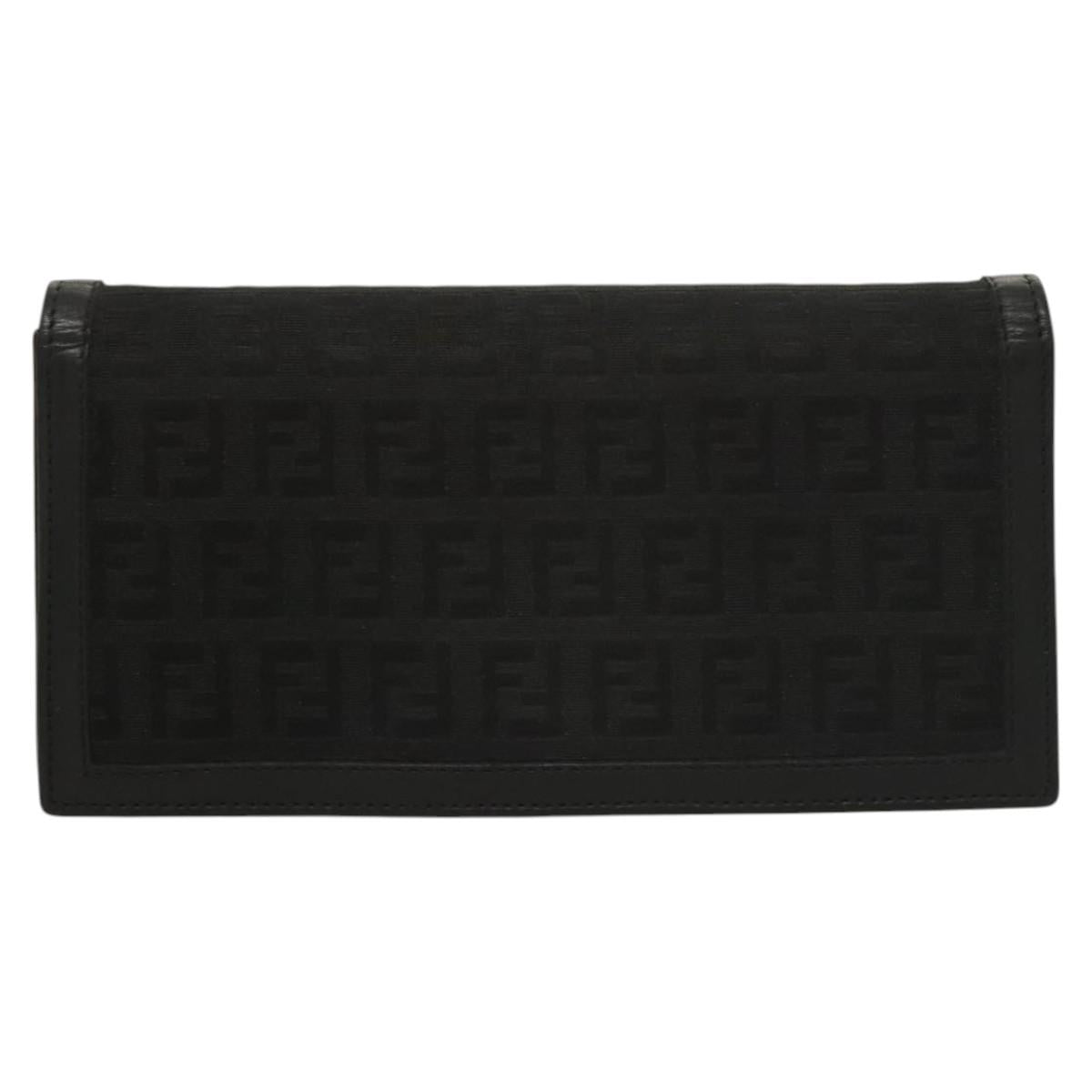 FENDI Zucchino Canvas Long Wallet Black Auth PP452