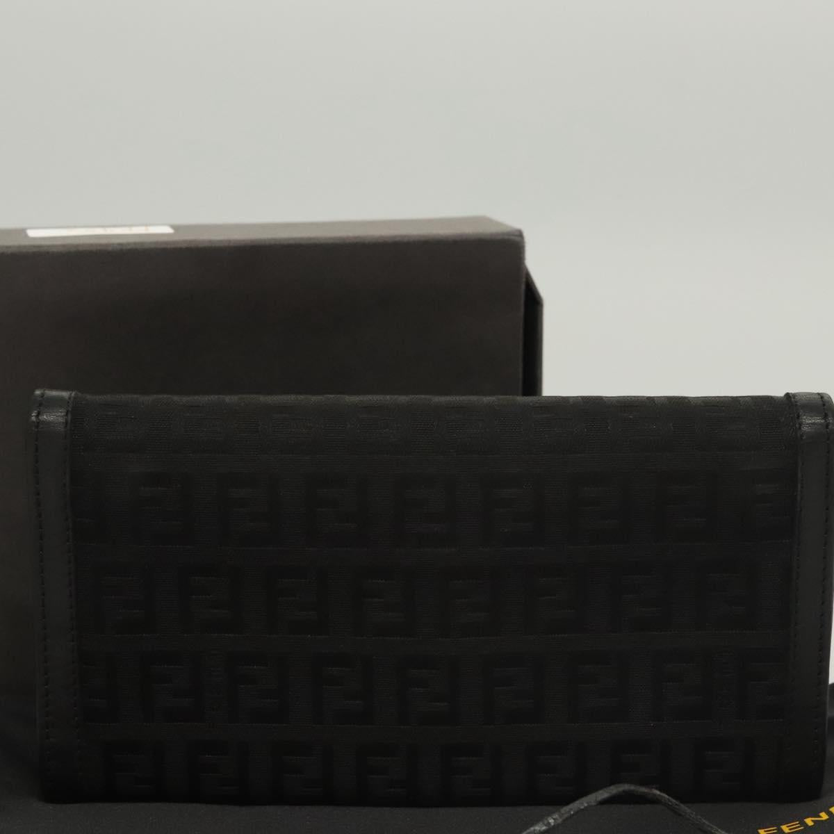 FENDI Zucchino Canvas Long Wallet Black Auth PP452