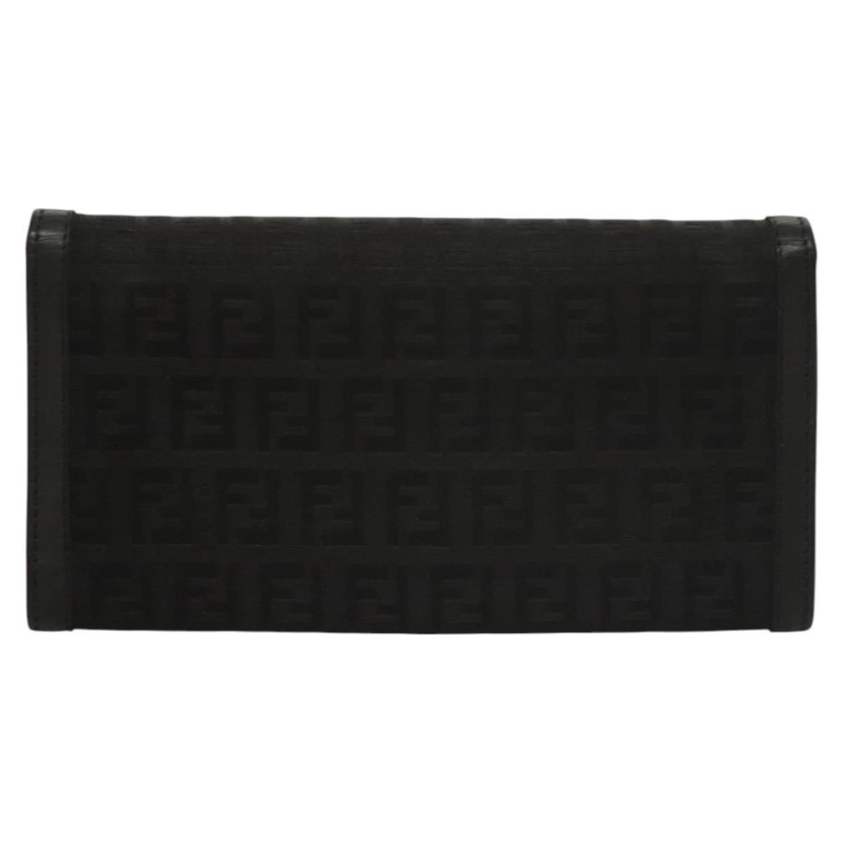 FENDI Zucchino Canvas Long Wallet Black Auth PP452