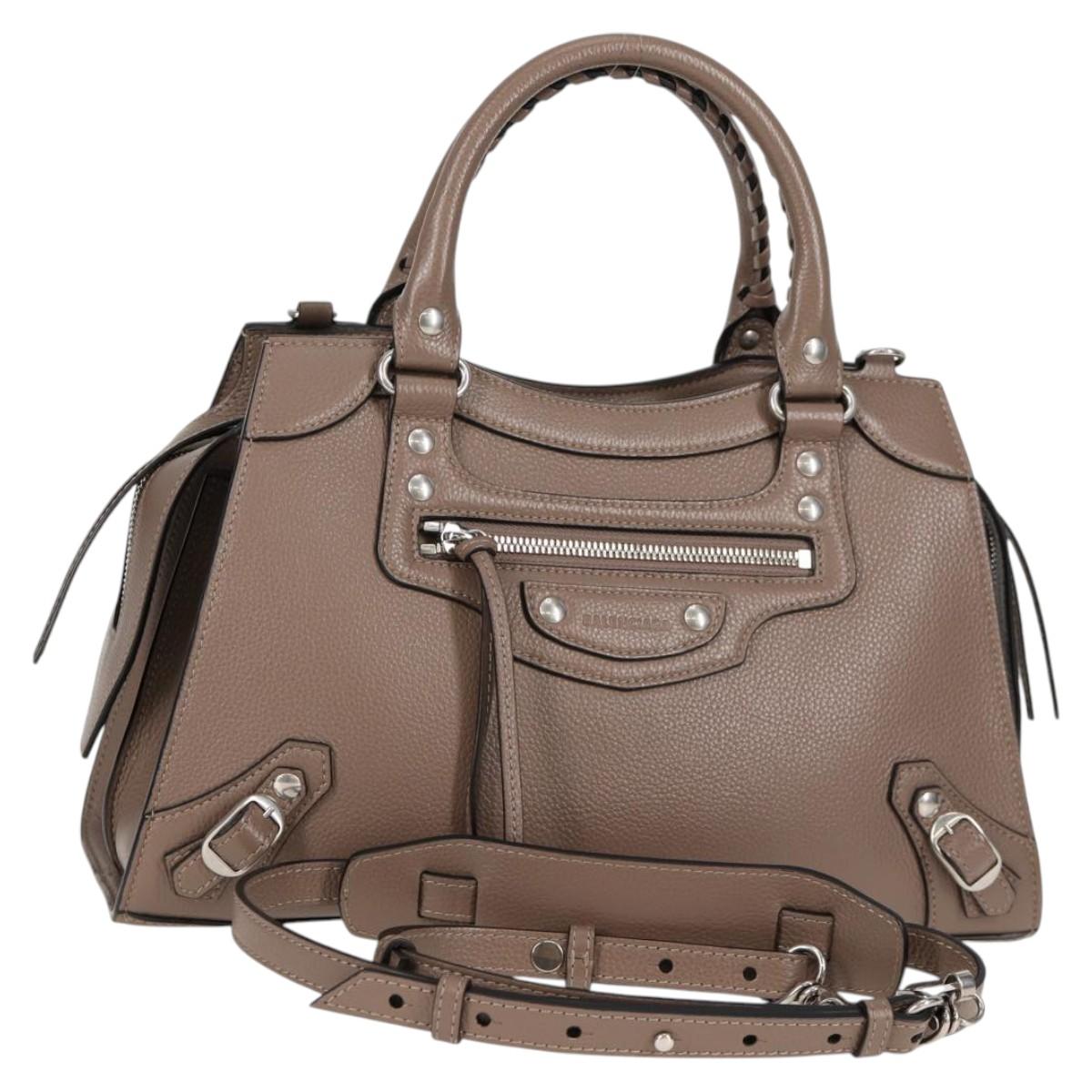 BALENCIAGA Neo Classic City S Bag Leather 2way Brown Silver 638521 Auth PP590M