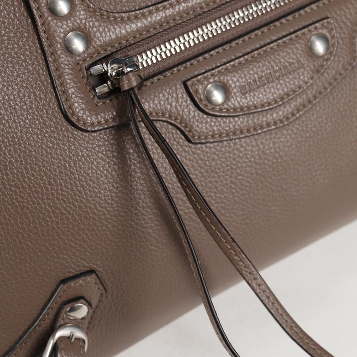 BALENCIAGA Neo Classic City S Bag Leather 2way Brown Silver 638521 Auth PP590M