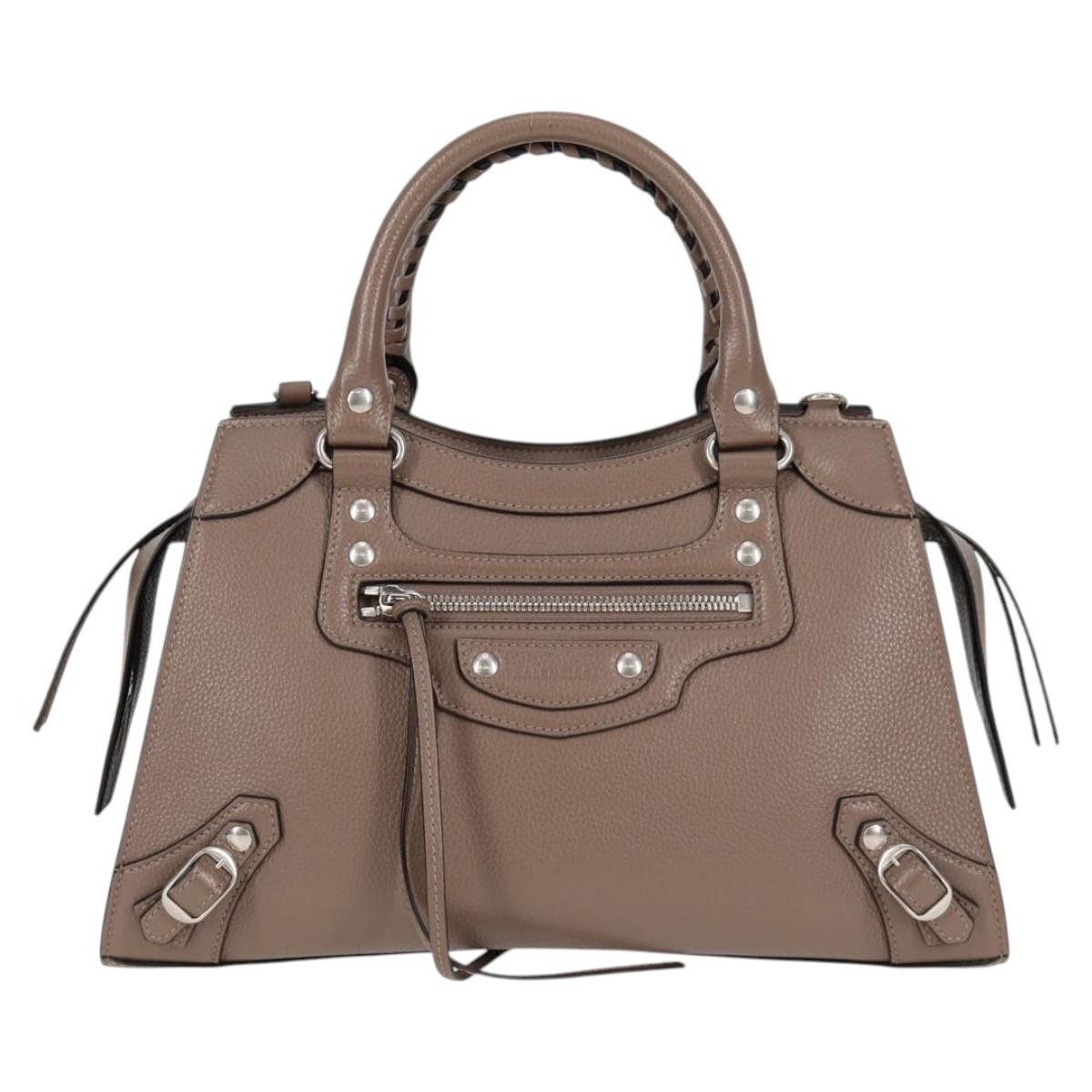 BALENCIAGA Neo Classic City S Bag Leather 2way Brown Silver 638521 Auth PP590M