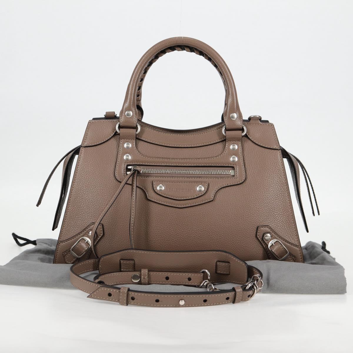 BALENCIAGA Neo Classic City S Bag Leather 2way Brown Silver 638521 Auth PP590M