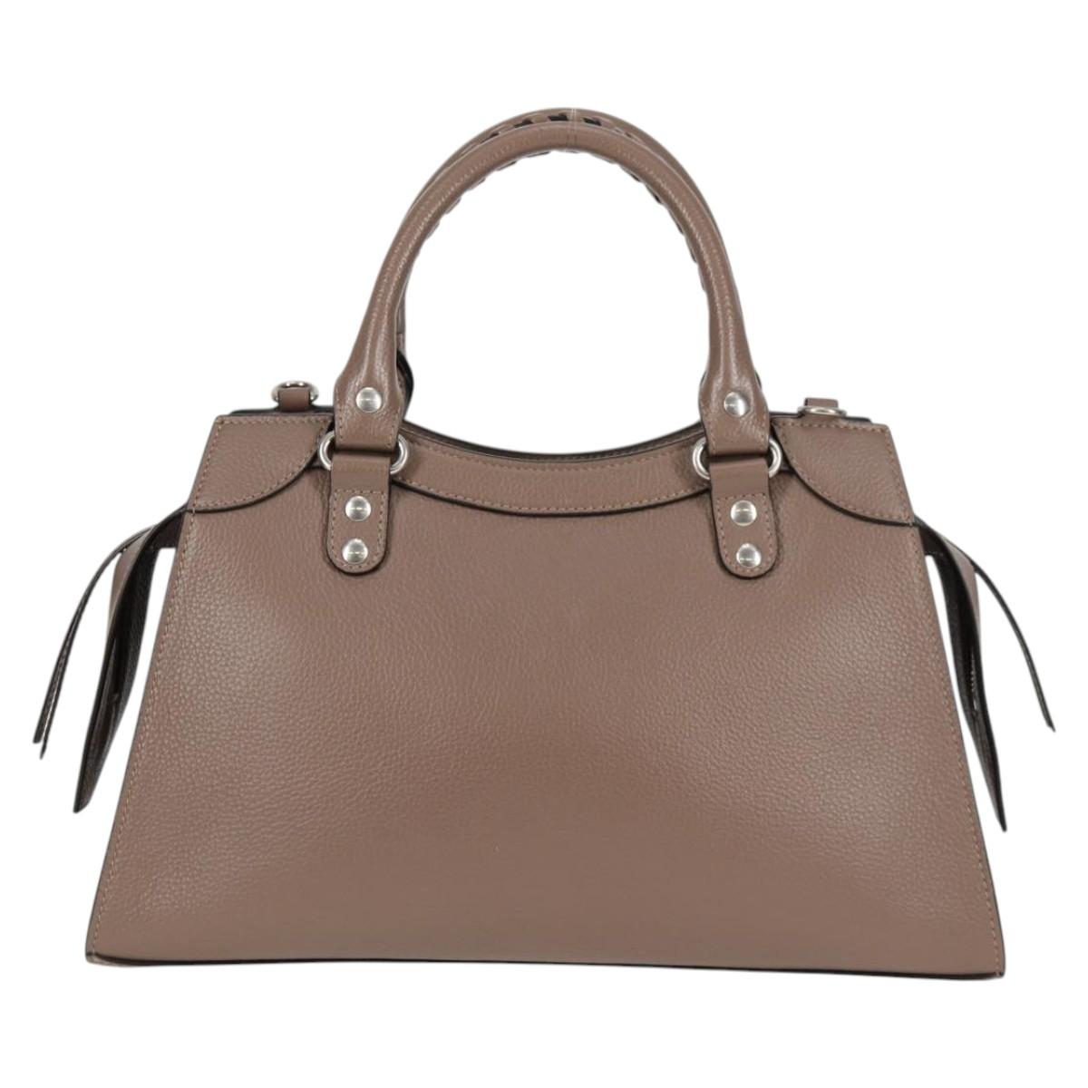 BALENCIAGA Neo Classic City S Bag Leather 2way Brown Silver 638521 Auth PP590M