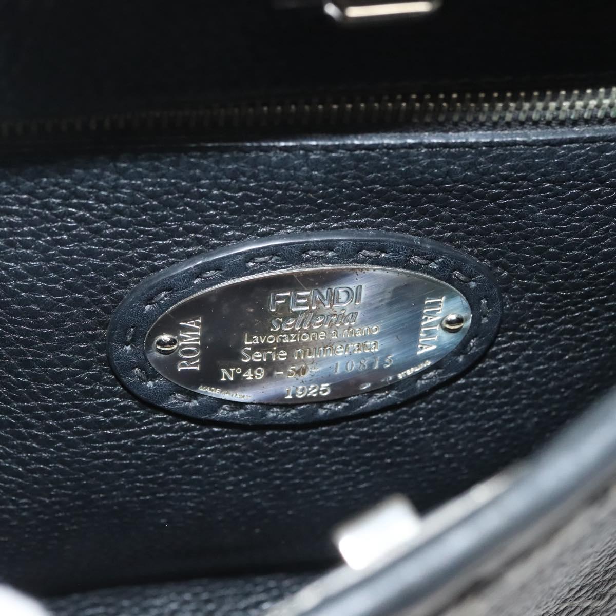 FENDI Celeria Hand Bag Leather 2way Black Silver Auth PP647