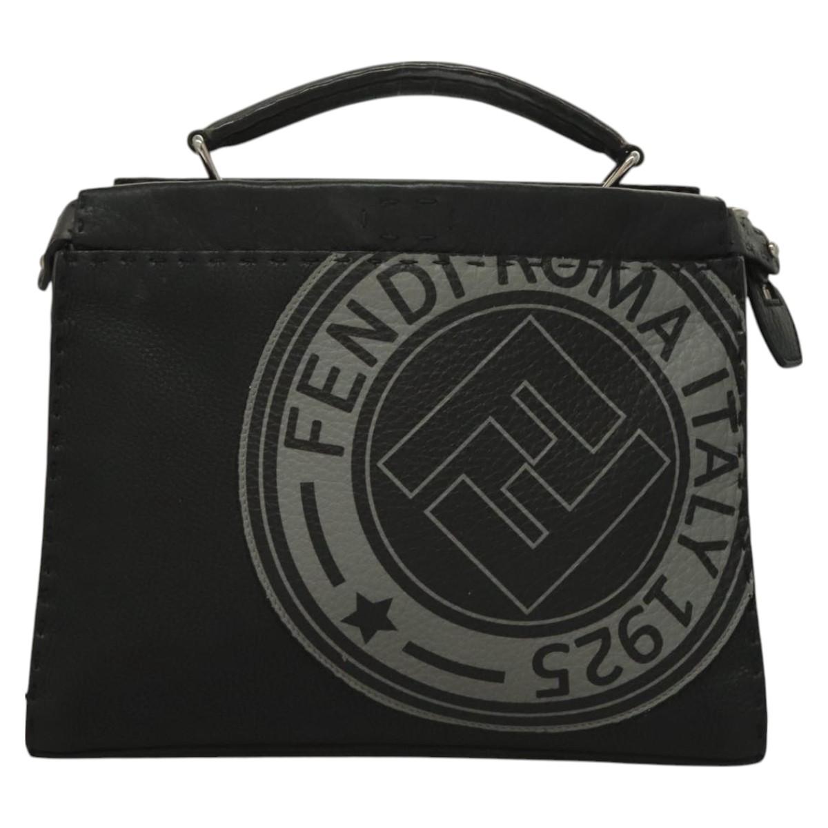 FENDI Celeria Hand Bag Leather 2way Black Silver Auth PP647