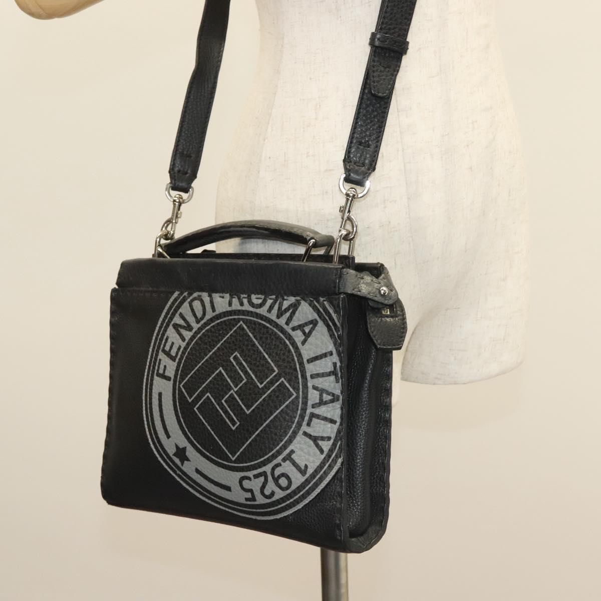 FENDI Celeria Hand Bag Leather 2way Black Silver Auth PP647