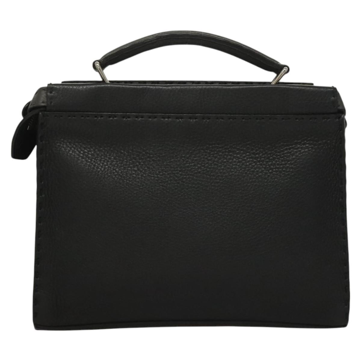 FENDI Celeria Hand Bag Leather 2way Black Silver Auth PP647