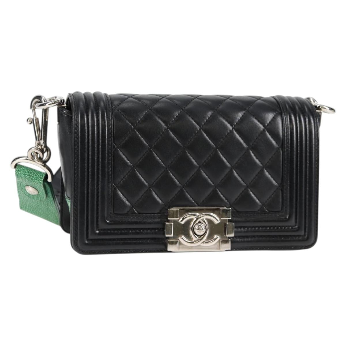 CHANEL Chain Boy Chanel Shoulder Bag Lamb Skin Black Silver CC Auth PP648M