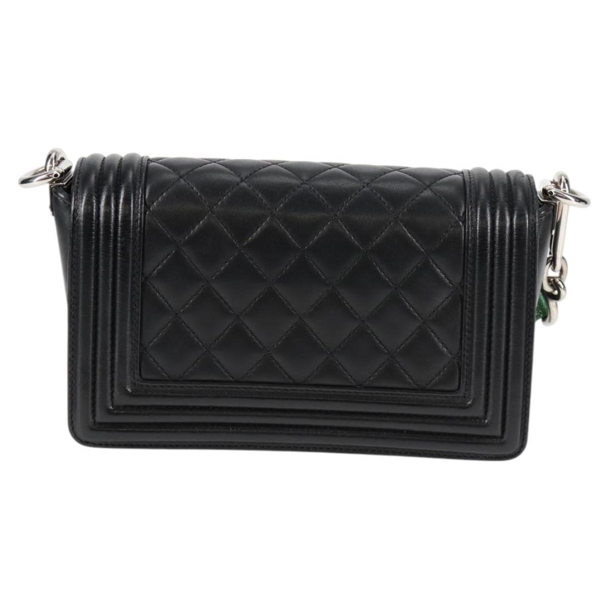 CHANEL Chain Boy Chanel Shoulder Bag Lamb Skin Black Silver CC Auth PP648M