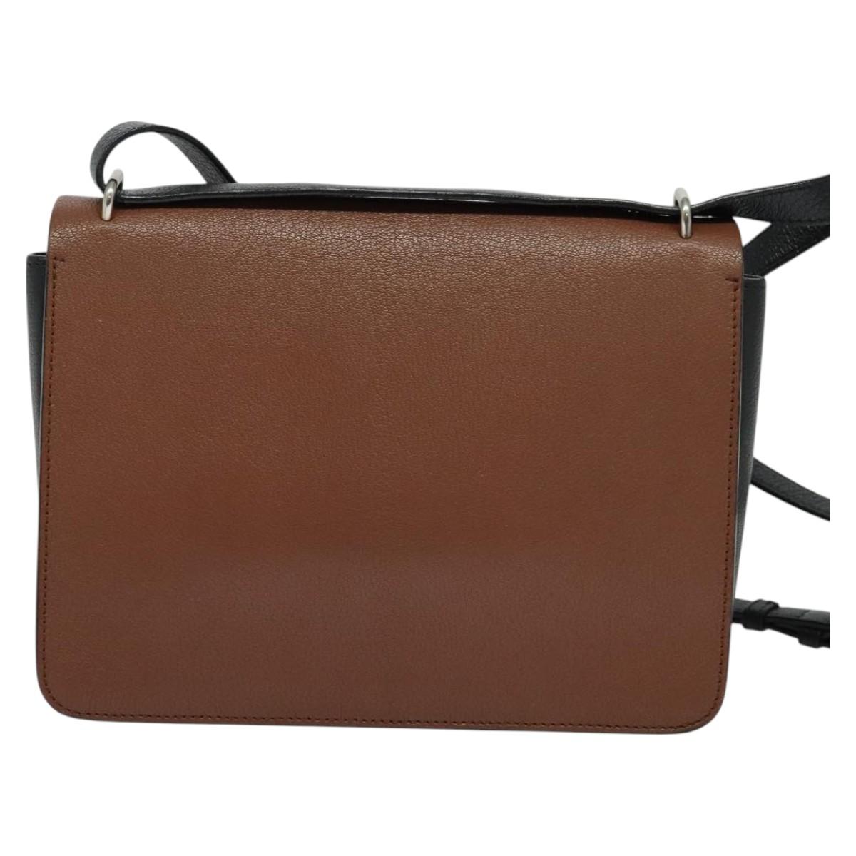 BURBERRY Shoulder Bag Leather Brown Silver Auth PP650