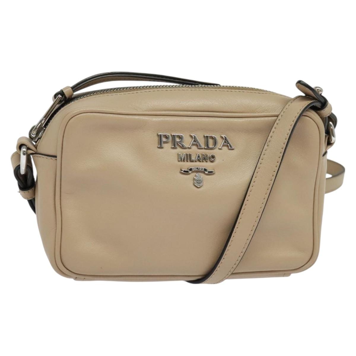 PRADA Shoulder Bag Leather Beige Silver Auth PP691
