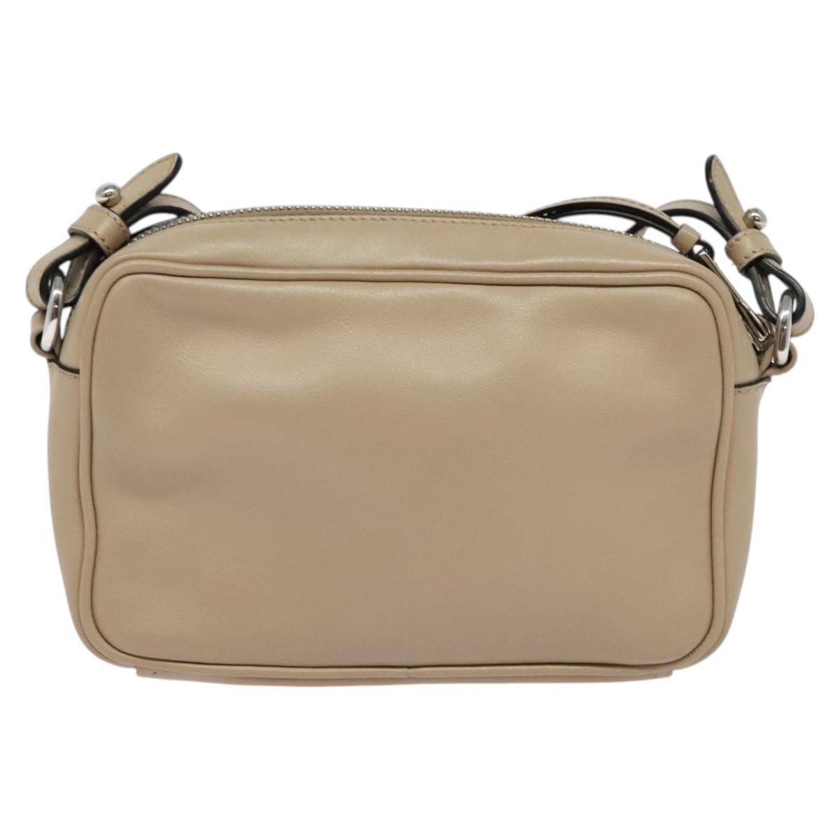 PRADA Shoulder Bag Leather Beige Silver Auth PP691