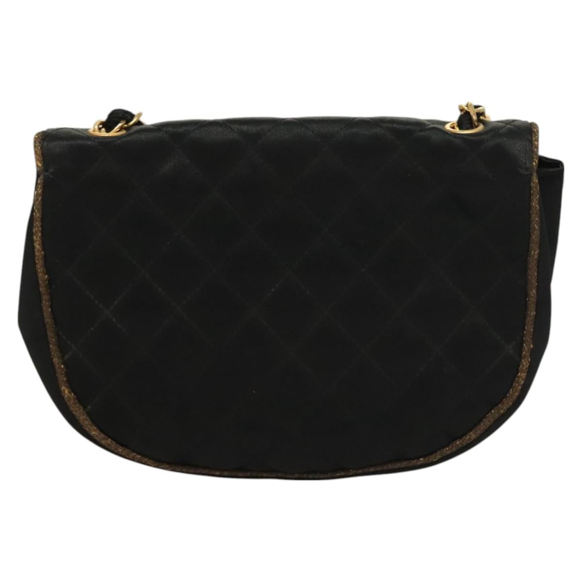 CHANEL Matelasse Chain Shoulder Bag Satin Black Gold CC Auth PP692