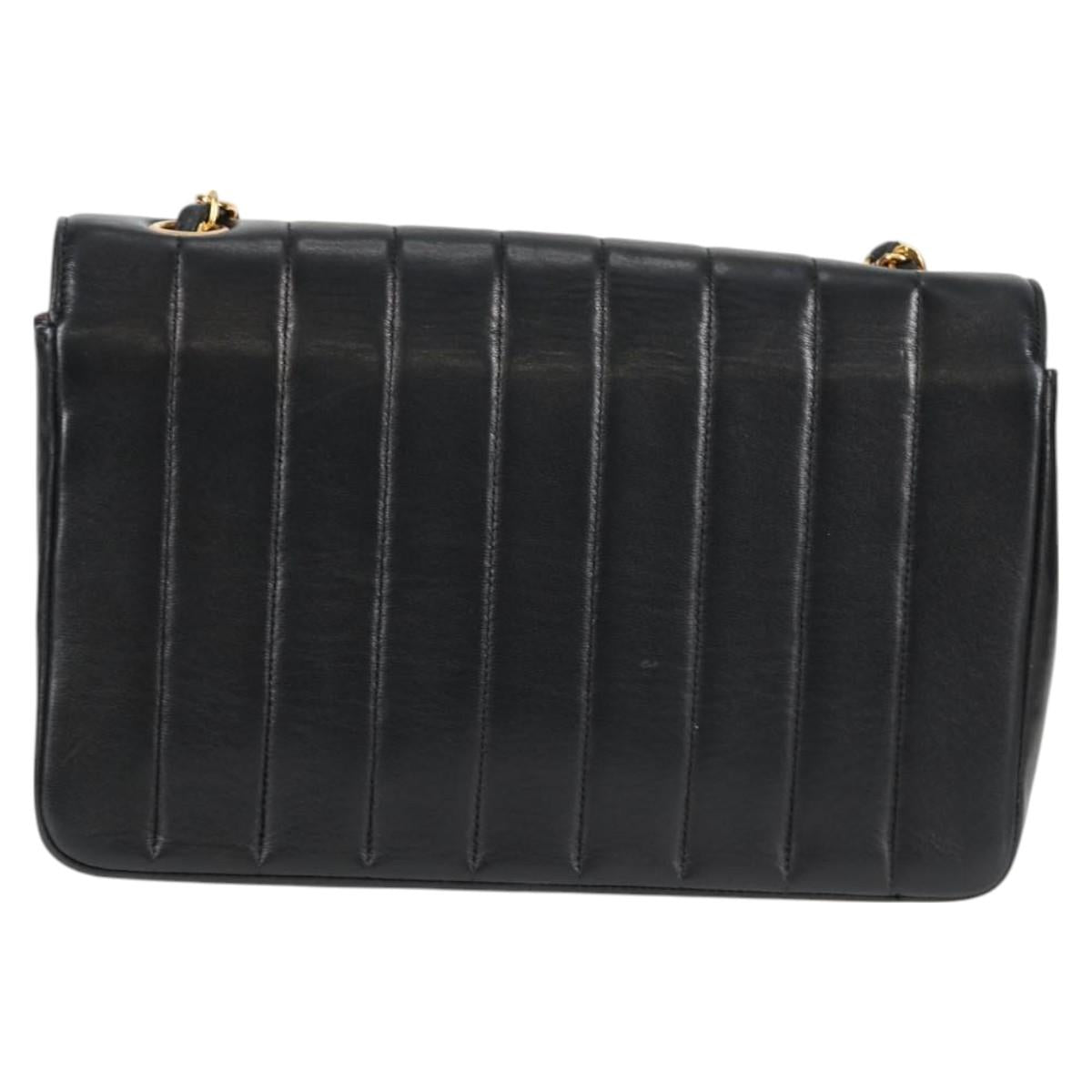 CHANEL Mademoiselle Chain Shoulder Bag Lamb Skin Black Gold CC Auth PP696V