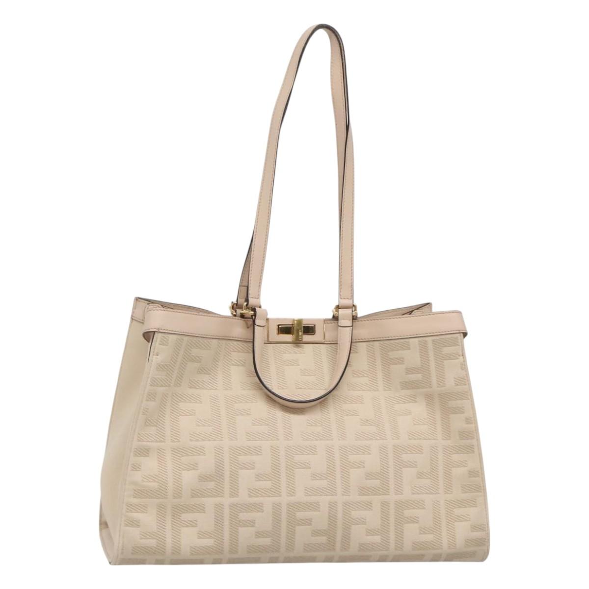 FENDI Zucca Canvas Hand Bag Canvas Leather 2way Beige Gold Auth PP705