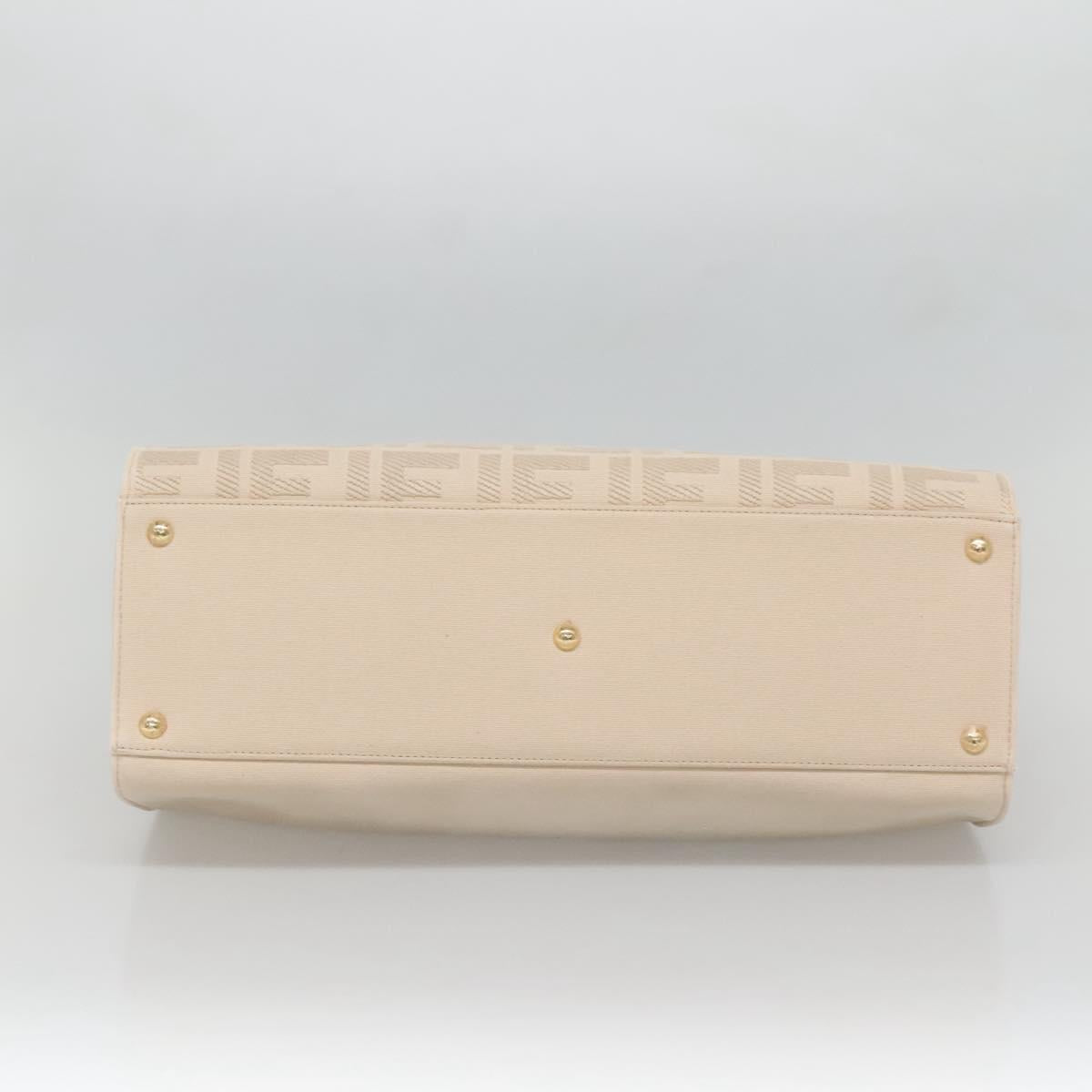 FENDI Zucca Canvas Hand Bag Canvas Leather 2way Beige Gold Auth PP705