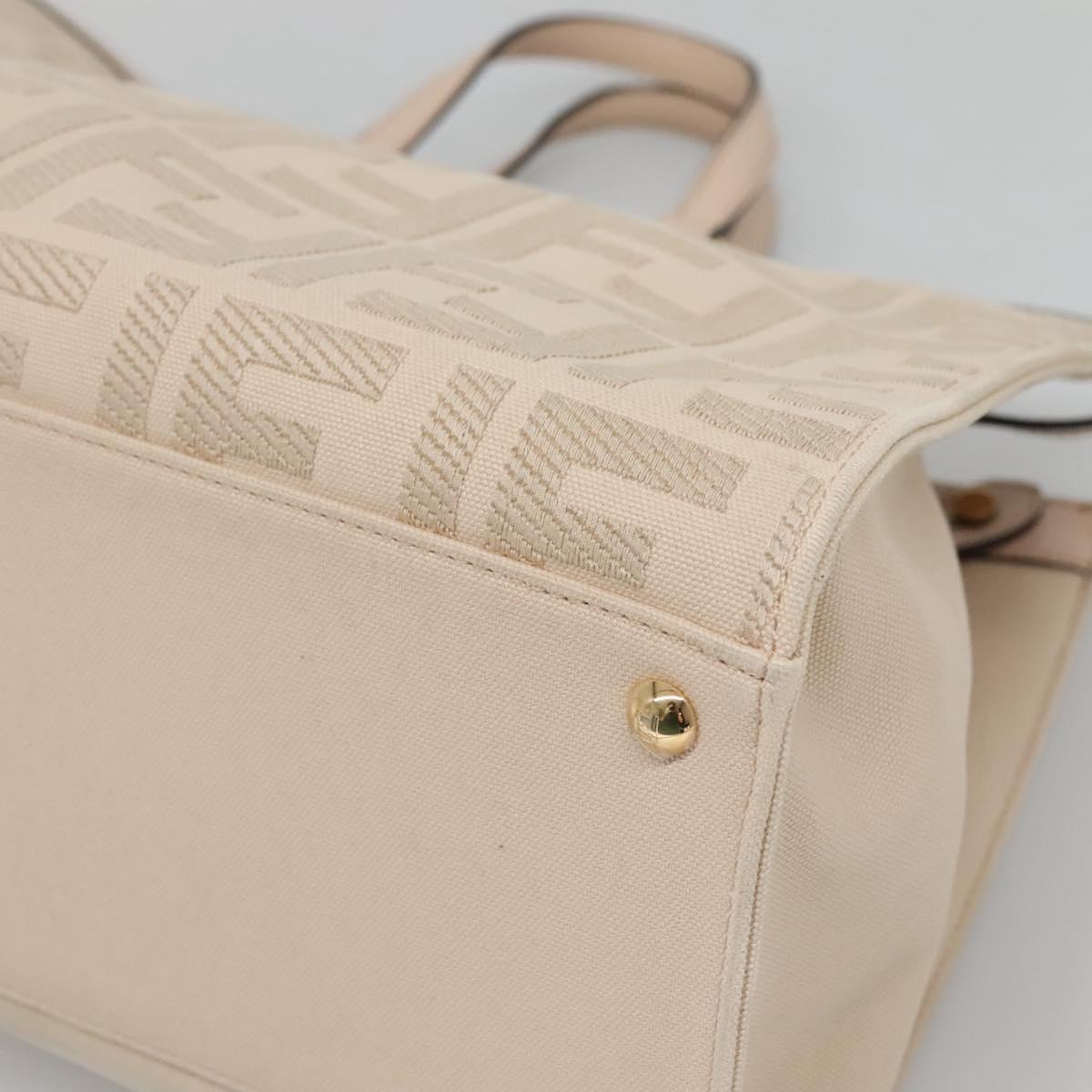 FENDI Zucca Canvas Hand Bag Canvas Leather 2way Beige Gold Auth PP705