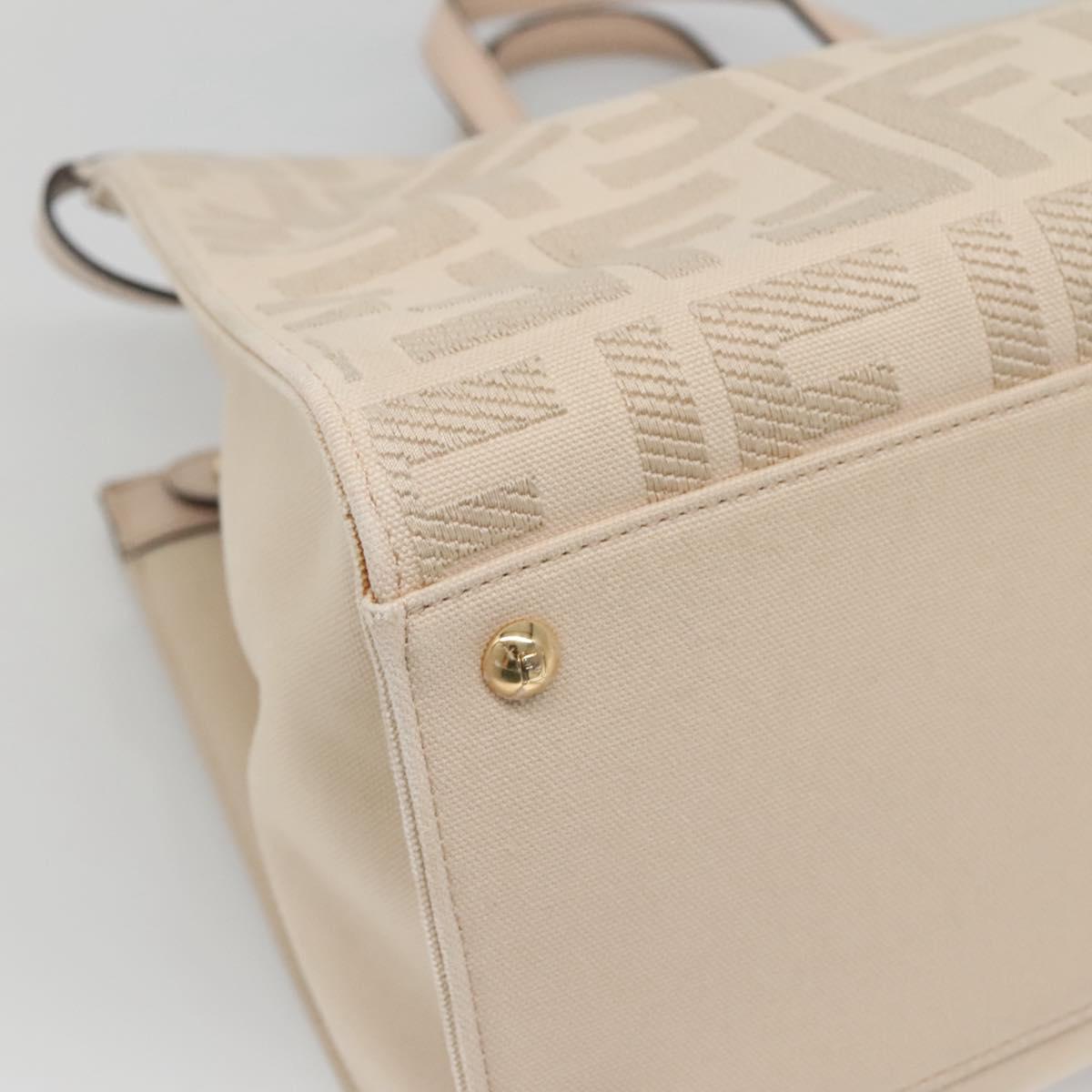 FENDI Zucca Canvas Hand Bag Canvas Leather 2way Beige Gold Auth PP705