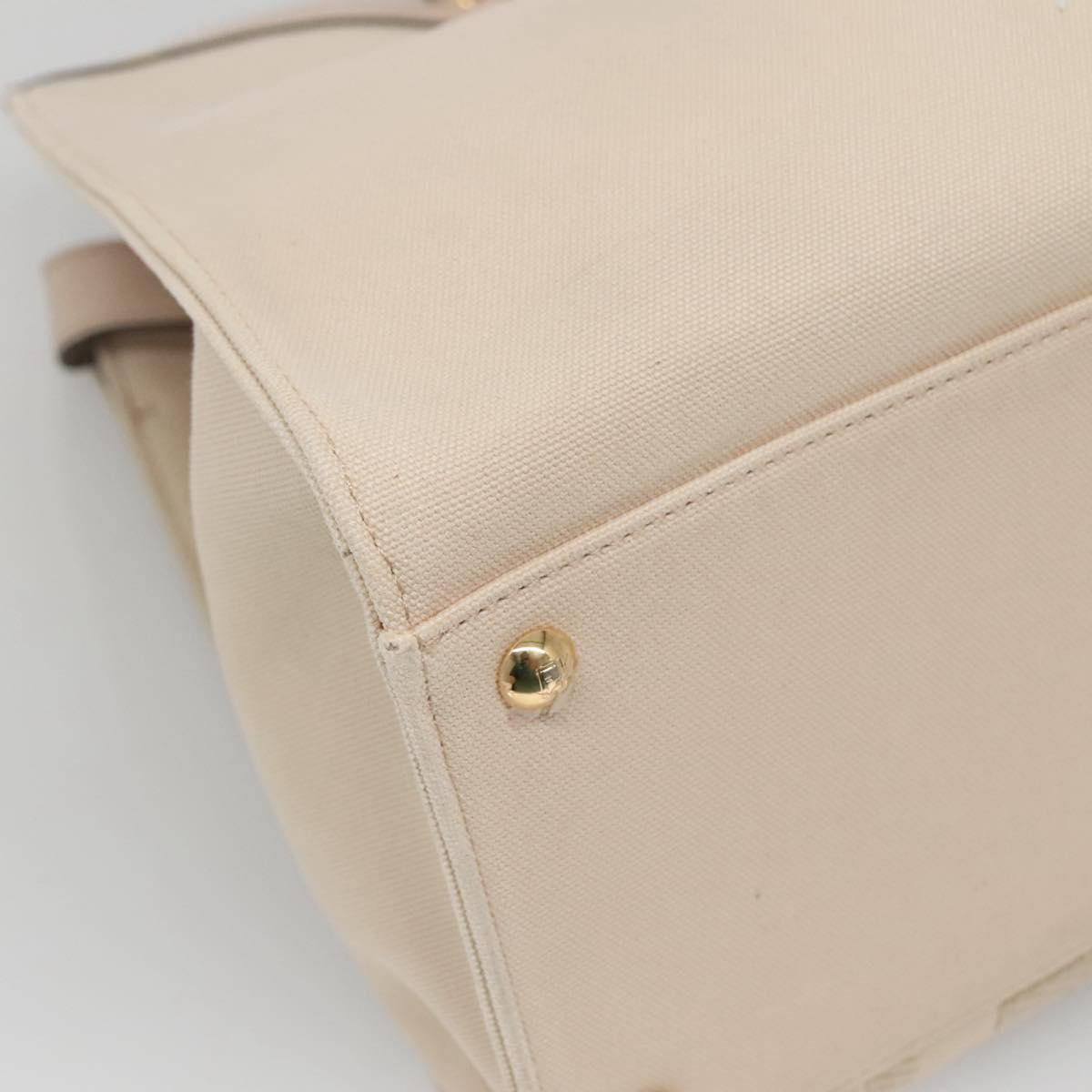 FENDI Zucca Canvas Hand Bag Canvas Leather 2way Beige Gold Auth PP705