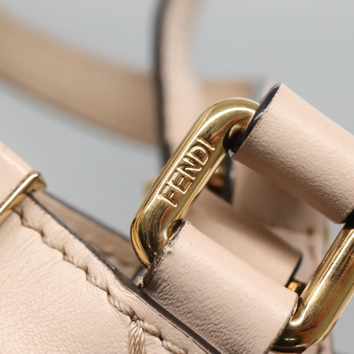 FENDI Zucca Canvas Hand Bag Canvas Leather 2way Beige Gold Auth PP705