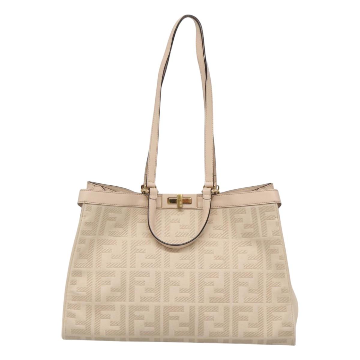 FENDI Zucca Canvas Hand Bag Canvas Leather 2way Beige Gold Auth PP705