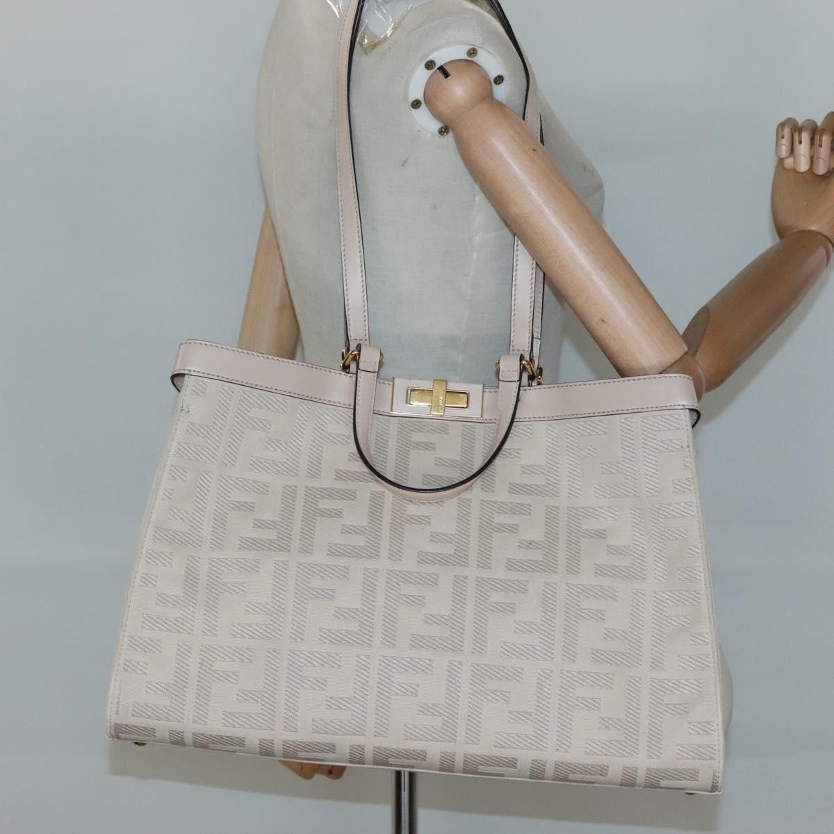 FENDI Zucca Canvas Hand Bag Canvas Leather 2way Beige Gold Auth PP705
