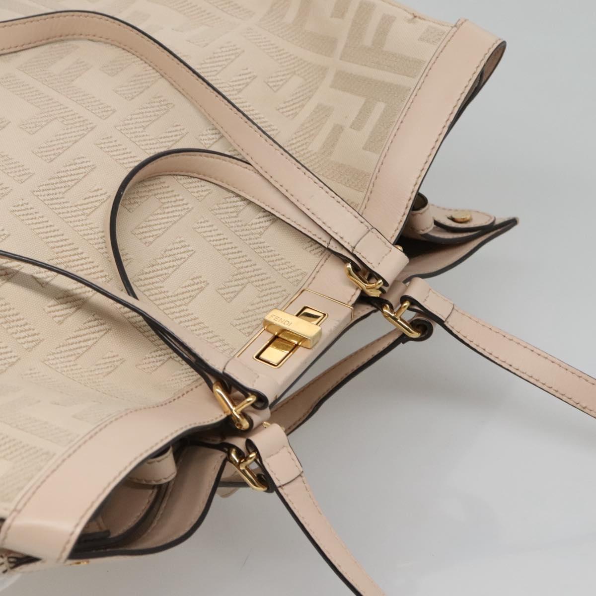 FENDI Zucca Canvas Hand Bag Canvas Leather 2way Beige Gold Auth PP705