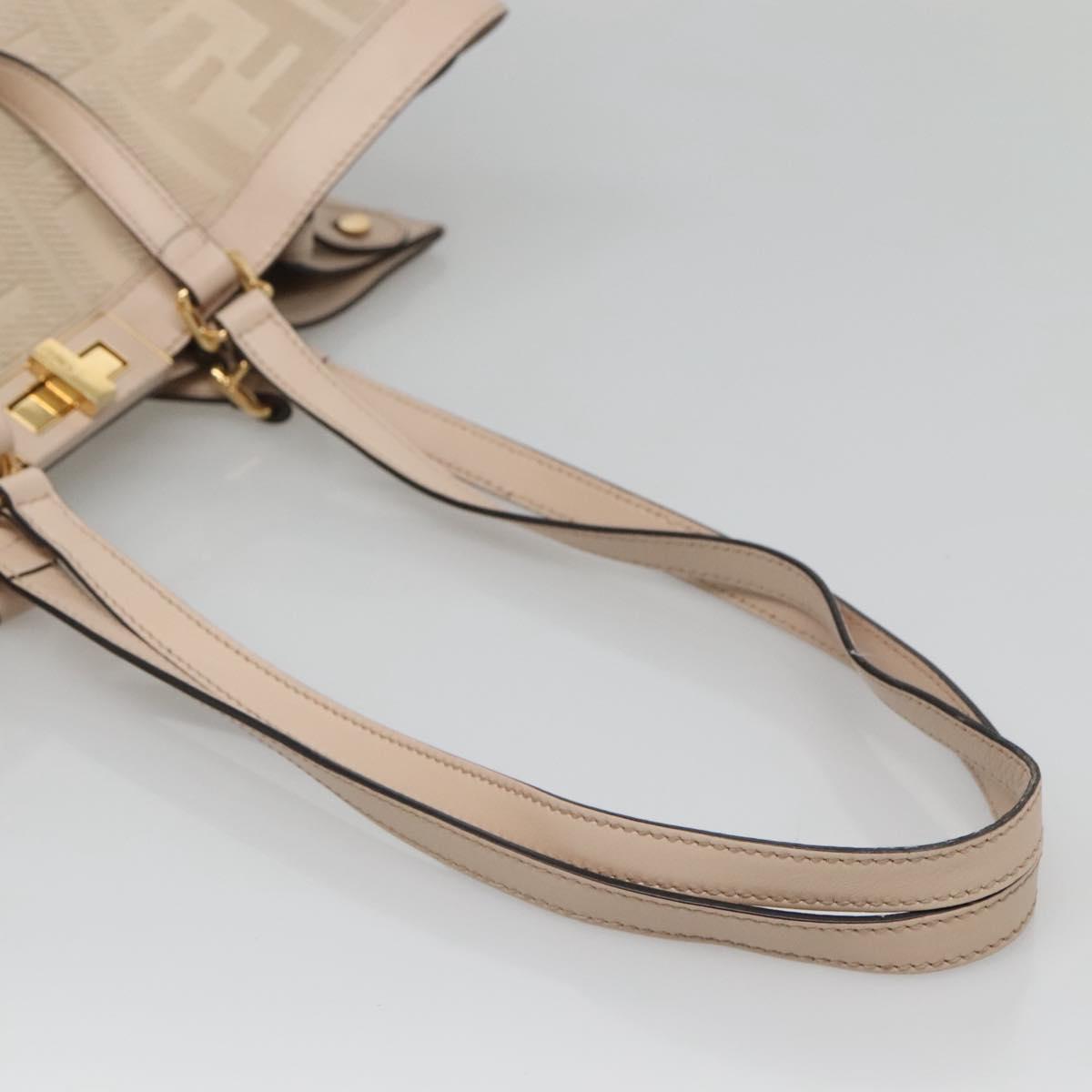 FENDI Zucca Canvas Hand Bag Canvas Leather 2way Beige Gold Auth PP705