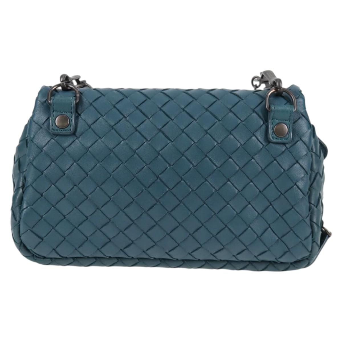 BOTTEGA VENETA INTRECCIATO Chain Shoulder Bag Leather Blue Auth PP720V