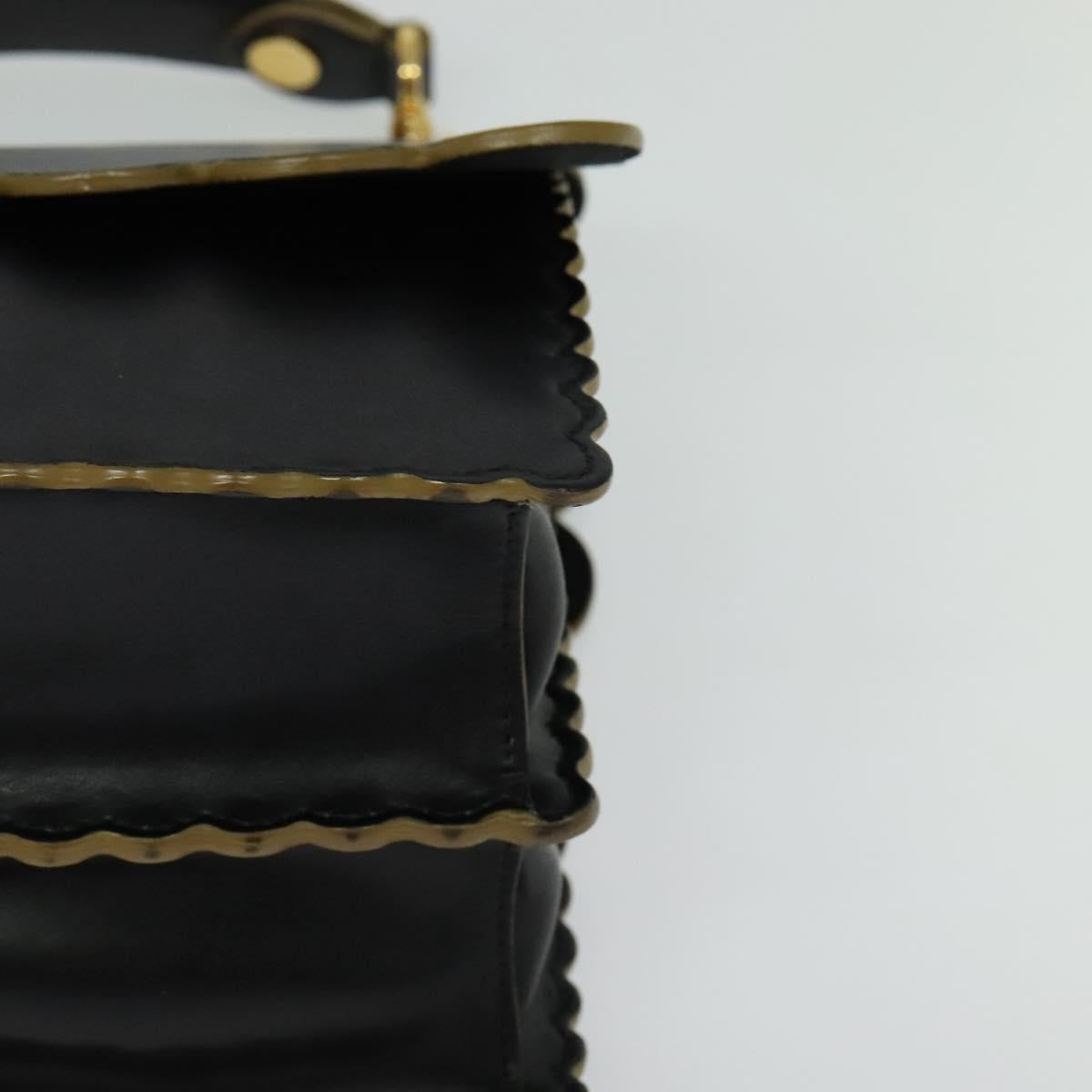 FENDI Canai Hand Bag Leather 2way Black Gold Auth PP727