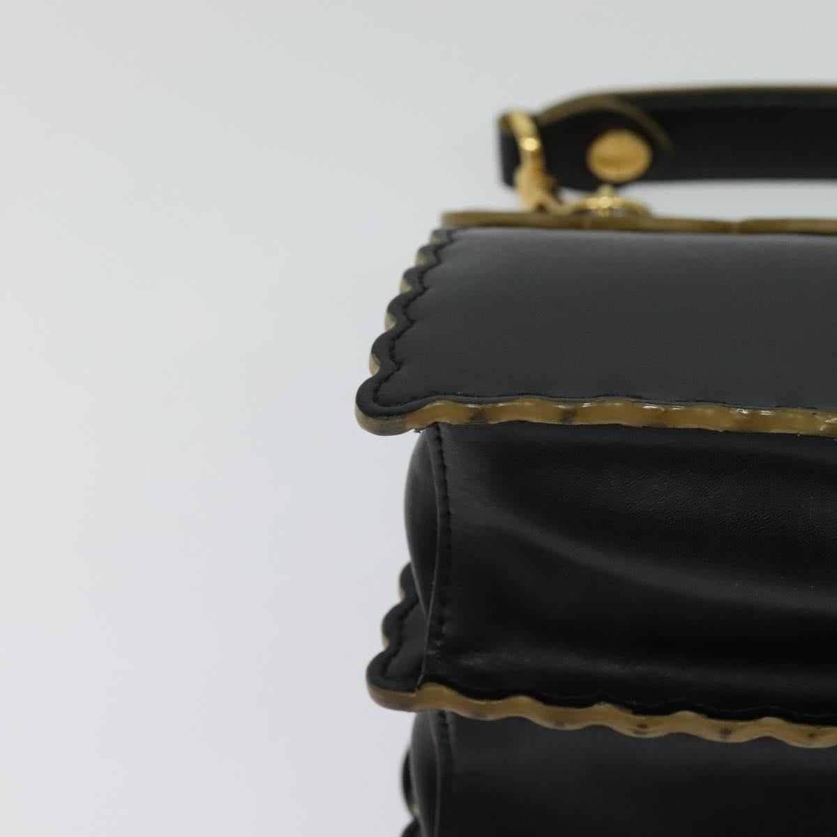 FENDI Canai Hand Bag Leather 2way Black Gold Auth PP727