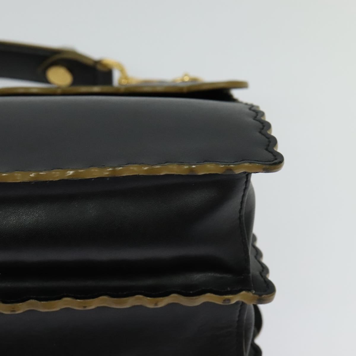 FENDI Canai Hand Bag Leather 2way Black Gold Auth PP727
