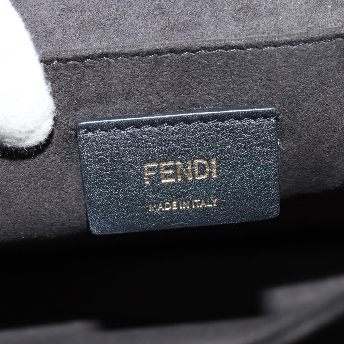 FENDI Canai Hand Bag Leather 2way Black Gold Auth PP727