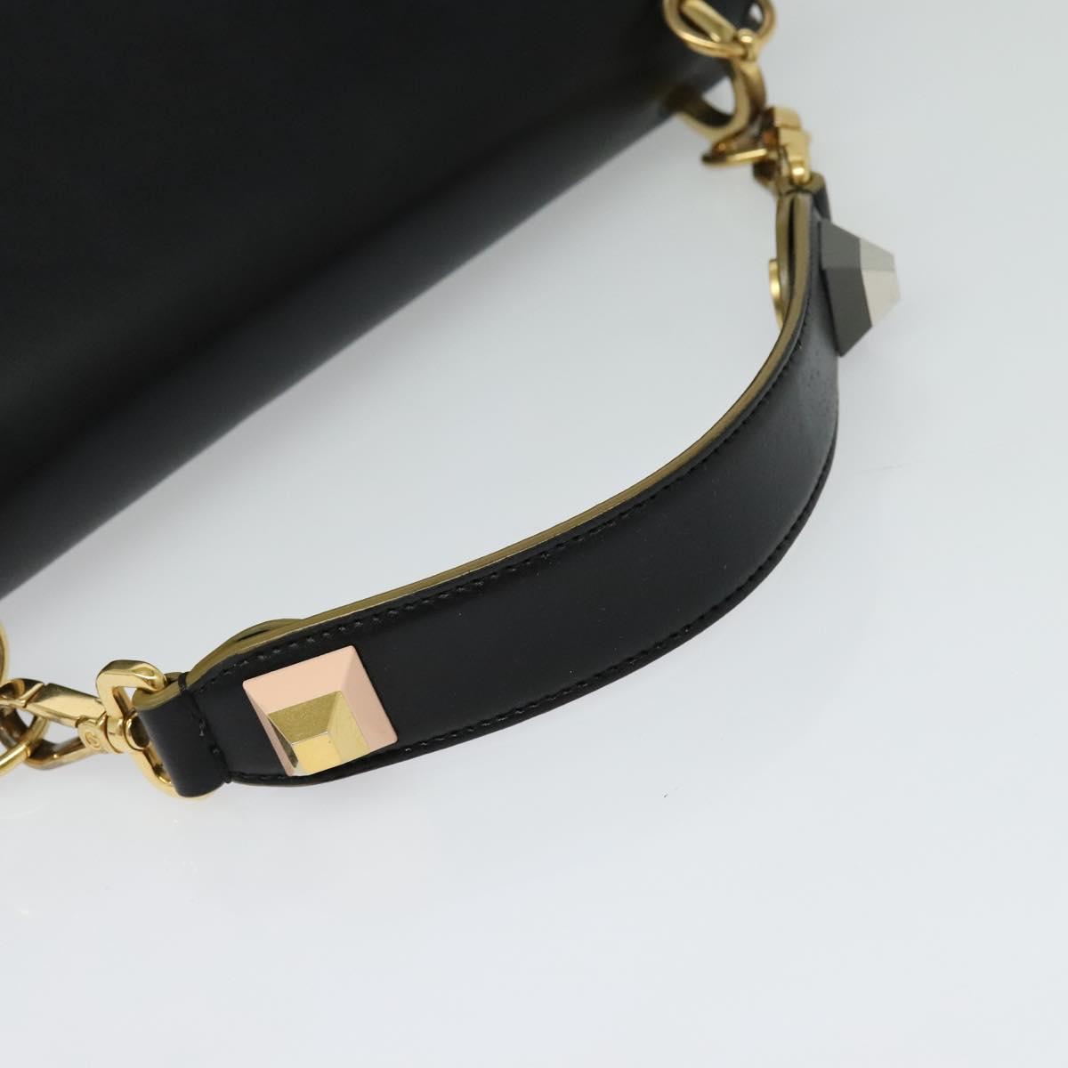 FENDI Canai Hand Bag Leather 2way Black Gold Auth PP727