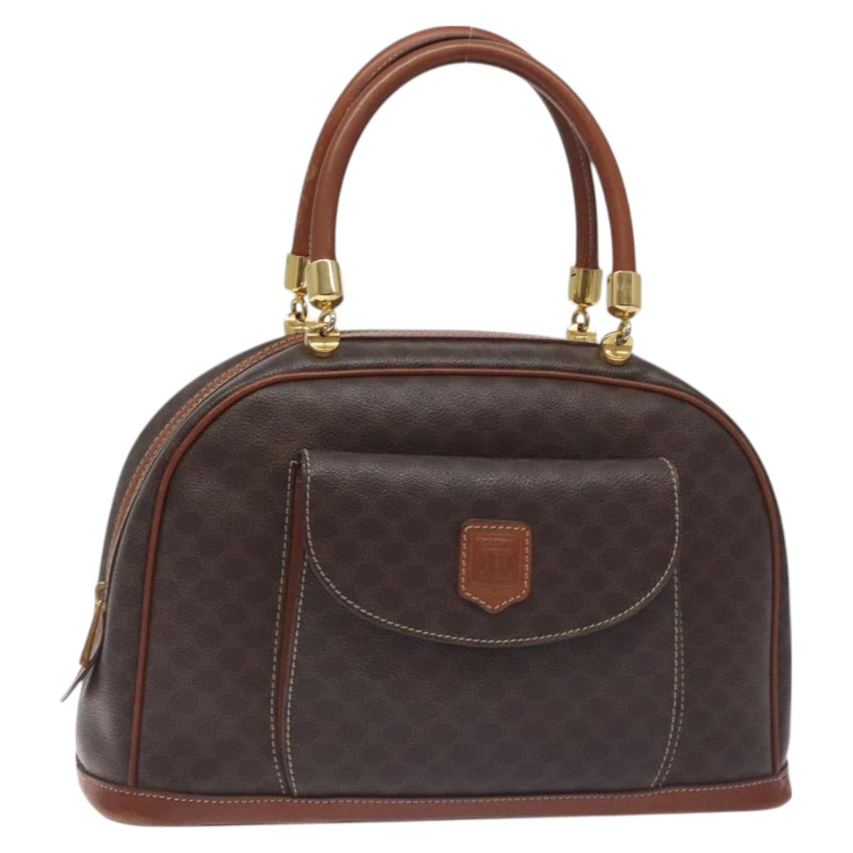 CELINE Macadam Canvas Hand Bag PVC Leather Brown Gold Auth PP757