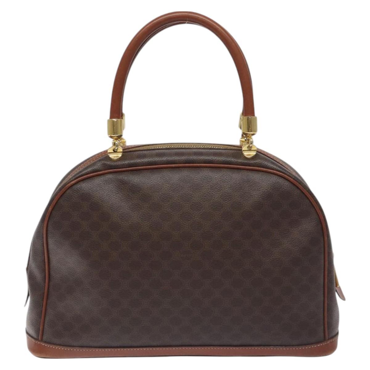 CELINE Macadam Canvas Hand Bag PVC Leather Brown Gold Auth PP757